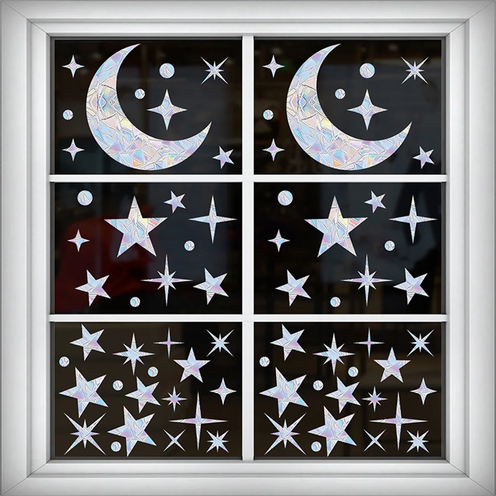 1/2 Sheets Moon Stars Sunshine Catcher Window Sticker Wall Stickers Diy Wallpaper Wall Decals Festival Home Decor Crafts