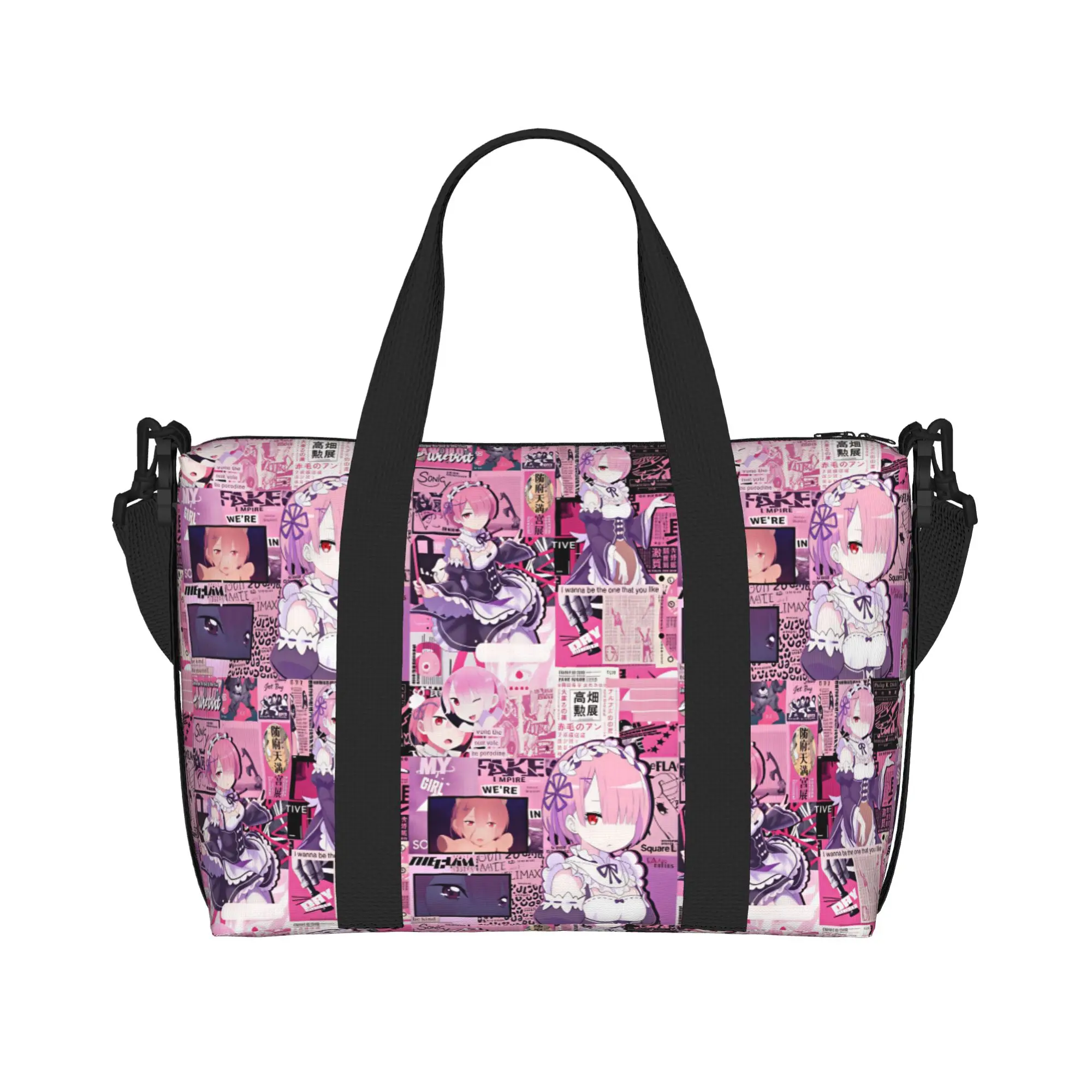 Custom Anime Rem Emilia R-Re:ZERO Tote Bag Women Large Capacity Starting Life in Anothers Worlds Gym Beach Shoulder Travel Bag