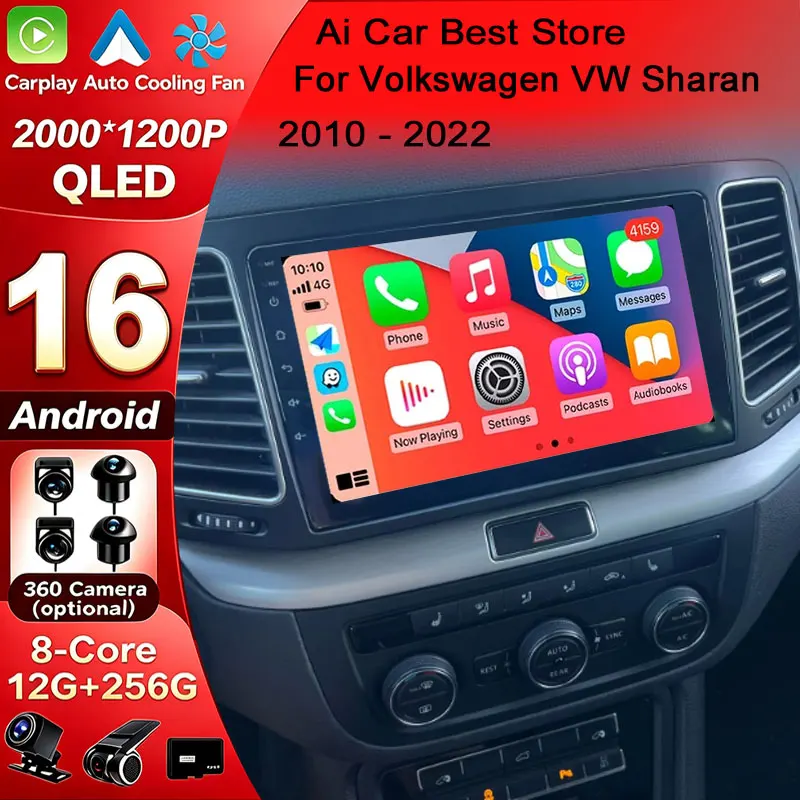 Car Radio Stereo For Volkswagen VW Sharan SEAT Alhambra 7N 2010-2022 Android Auto Multimedia Player GPS Carplay 4G BT Wifi Video