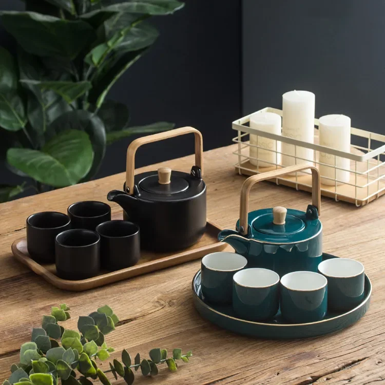Nordic ceramics Tea set Coffee cup Suit Afternoon Household Scrub tray Kitchen decoration storage pot with