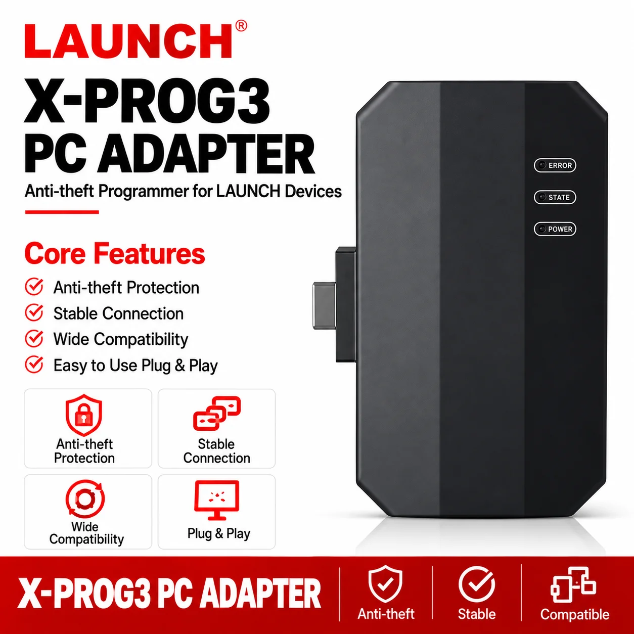 LAUNCH X431 X-PROG 3 Immobilizer Programmer PC Adaptor GIII-PC ECU TCU Programming Tools Write Clone ECU Data Work with X PRO G3
