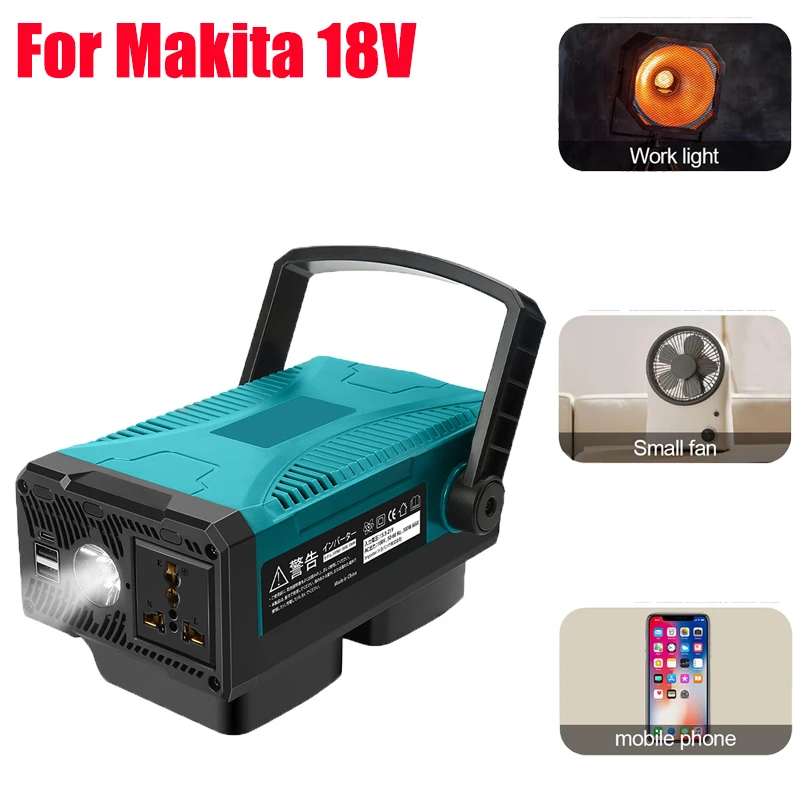 Portable Power Inverter Outdoor Camping Power Station Compatible with For Makita 18V Batteries Power Transformer with LED Light