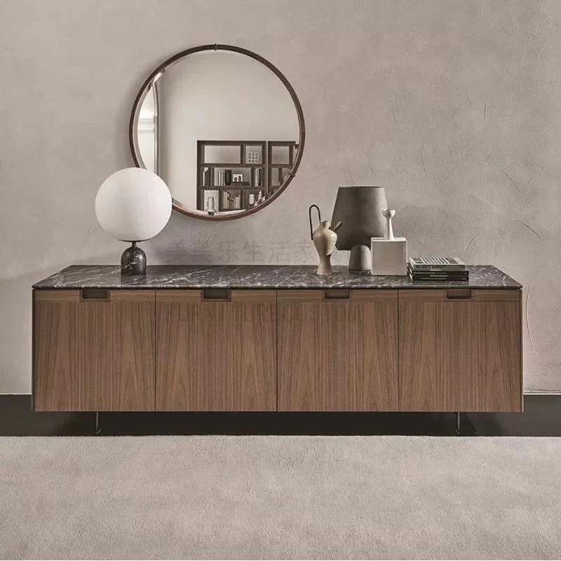 Walnut TV Cabinet Marble Bedroom Model Room Villa Long Cabinet
