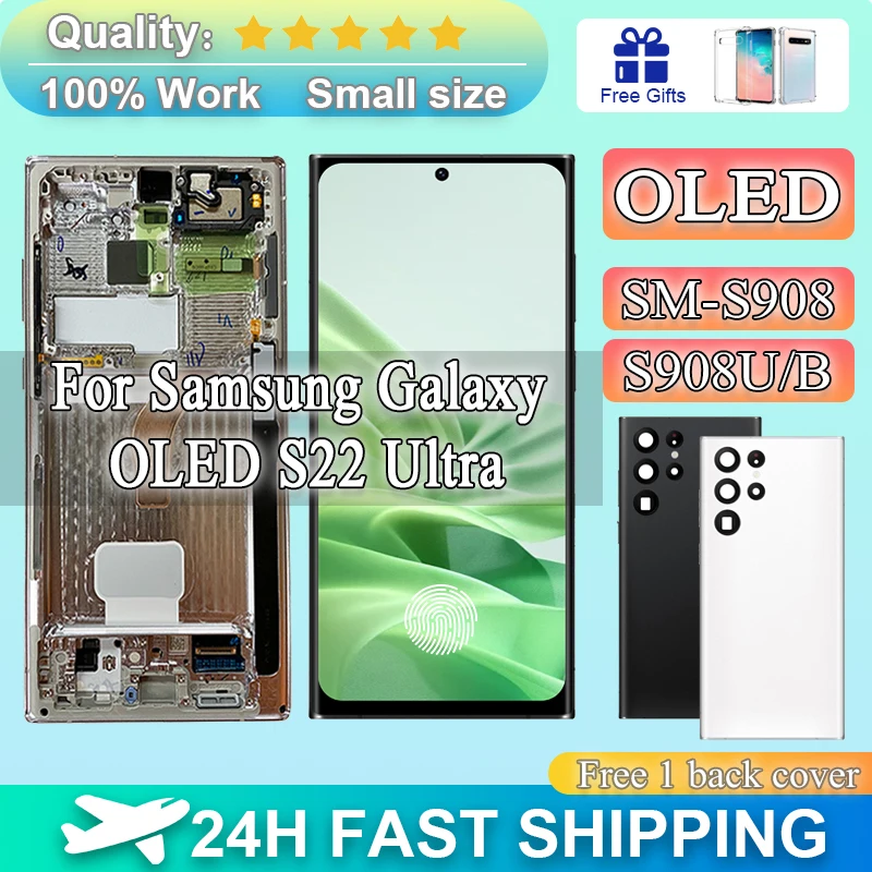 

Super screen OLED LCD For Samsung Galaxy S22 ultra LCD Display S908 S908B Touch Screen Digitizer S22 Ultra 5G S908U Back Cover