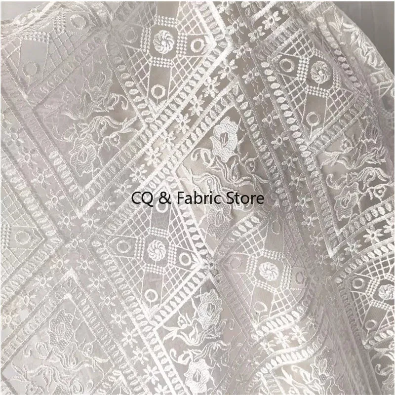 Geometric Pattern Embroidery Lace Fabric Wedding Dress Accessories Designer Fabric