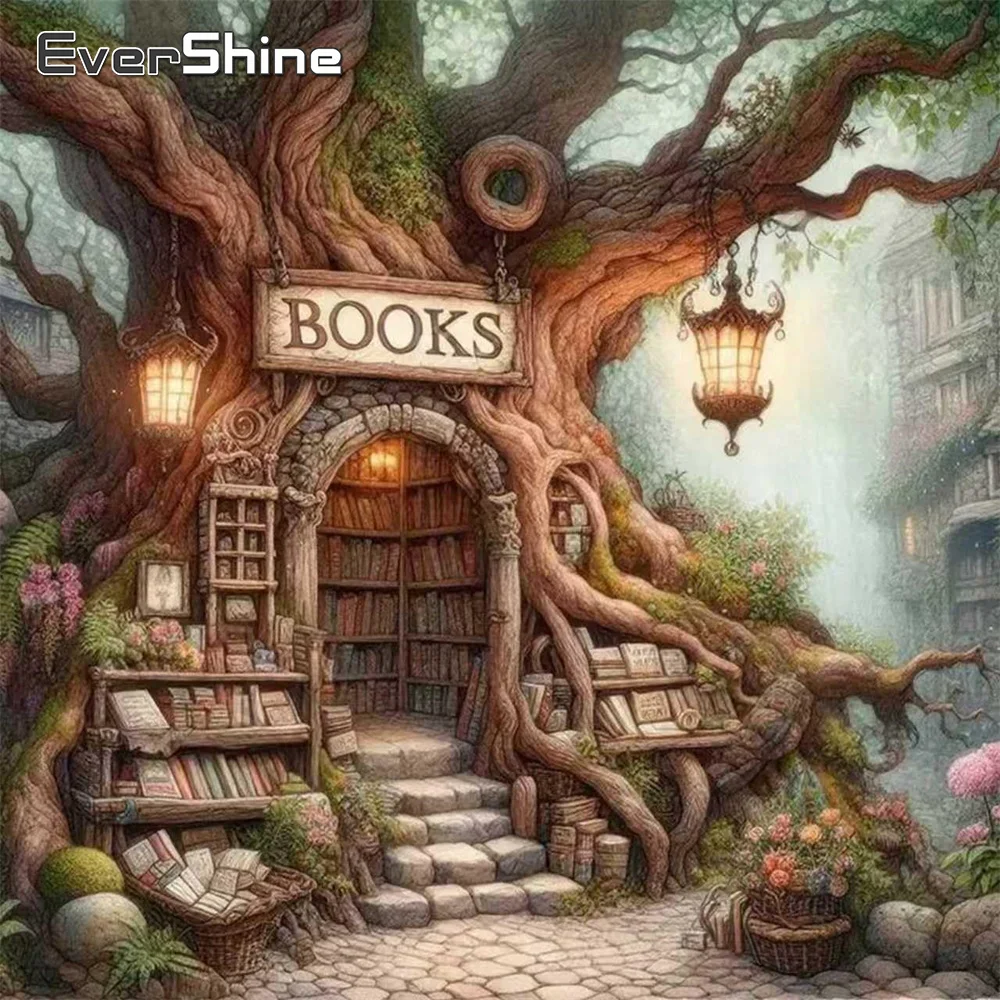 Evershine Neue Ankunft Diamant Malerei Buch Shop Landschaft DIY Kreuz Stich Kits Handarbeiten Diamant Mosaik Baum Handgemachtes Geschenk