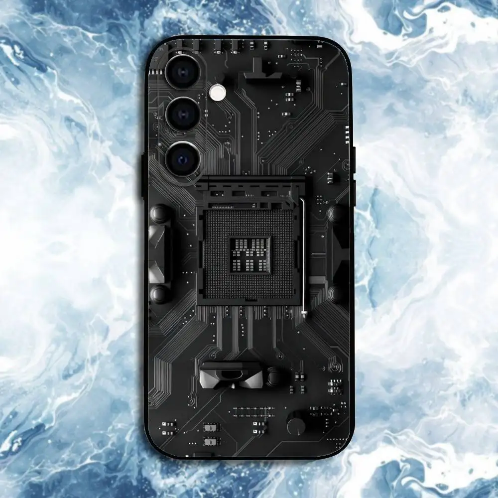 حافظة هاتف ai بتقنية لوحة الدائرة لهاتف سامسونج جالاكسي A73، A72، A71، A70، A53، A52، A51، غلاف أسود ناعم آخر