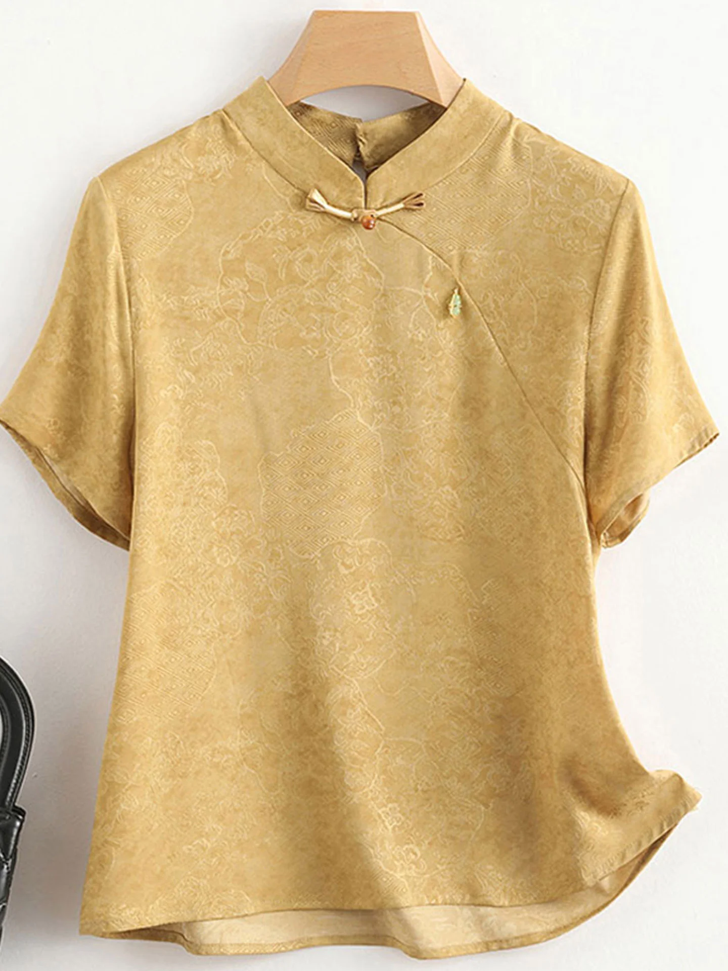 

Китайская шелковая блузка Ele с коротким рукавом и пуговицами, прямого кроя, для молодых женщин на летний сезон