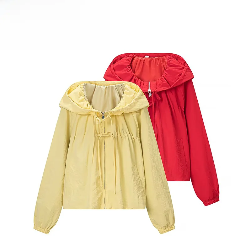 Fashionable  Knot Decorative Coat ZR Autumn New Arrival Women's Standard Fit Polyester Long Sleeve Zipper Closure