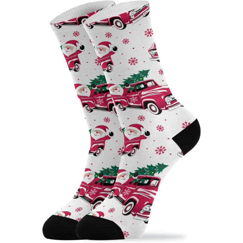 

Christmas Red Truck Socks for Women and Men Cute Santa Claus Long Socks for Athletic Running Compression Socks Warm