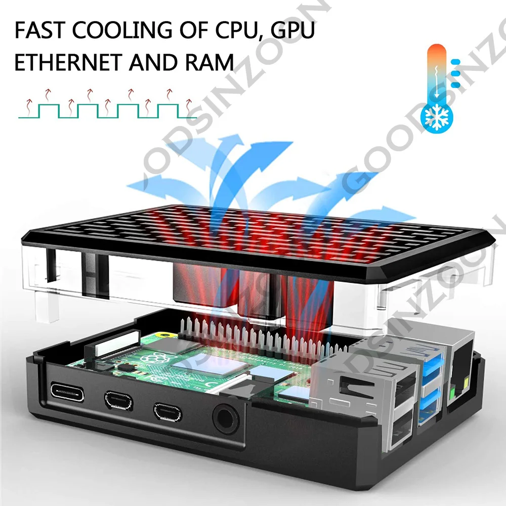 Picture 3: Raspberry Pi 4 Aluminum Case, Raspberry Pi 4 Model B Metal Armor Case with Passive Cooling Column and Thermal Pads Pi4 Shell Box