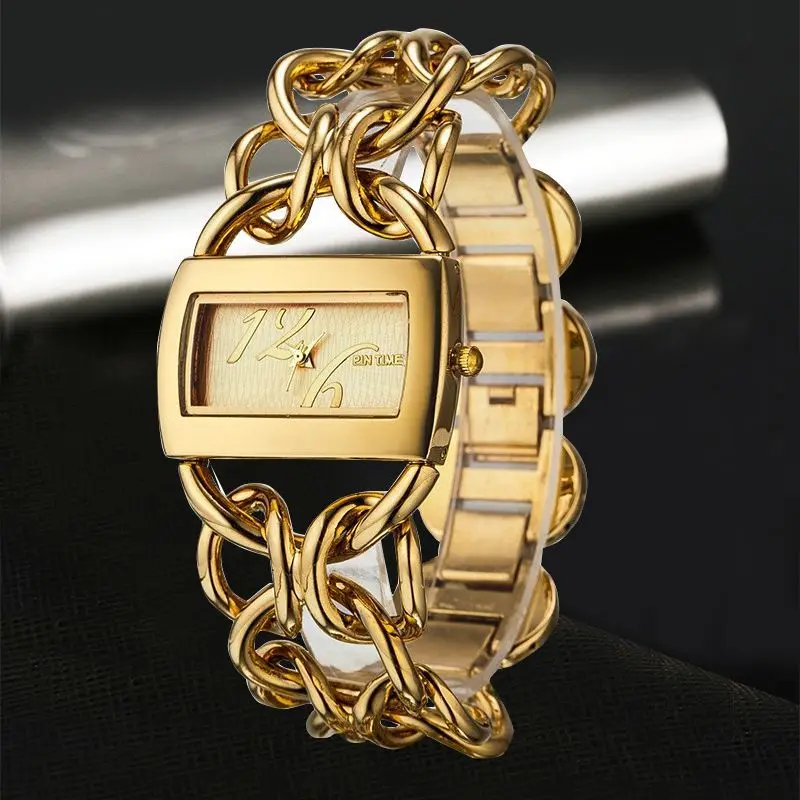 Luxury Gold Diamond Watch Women Quartz Wristwatch Square Rectangle Dial Female Black Gold Clock Fashion Vintage Gold Dress Reloj