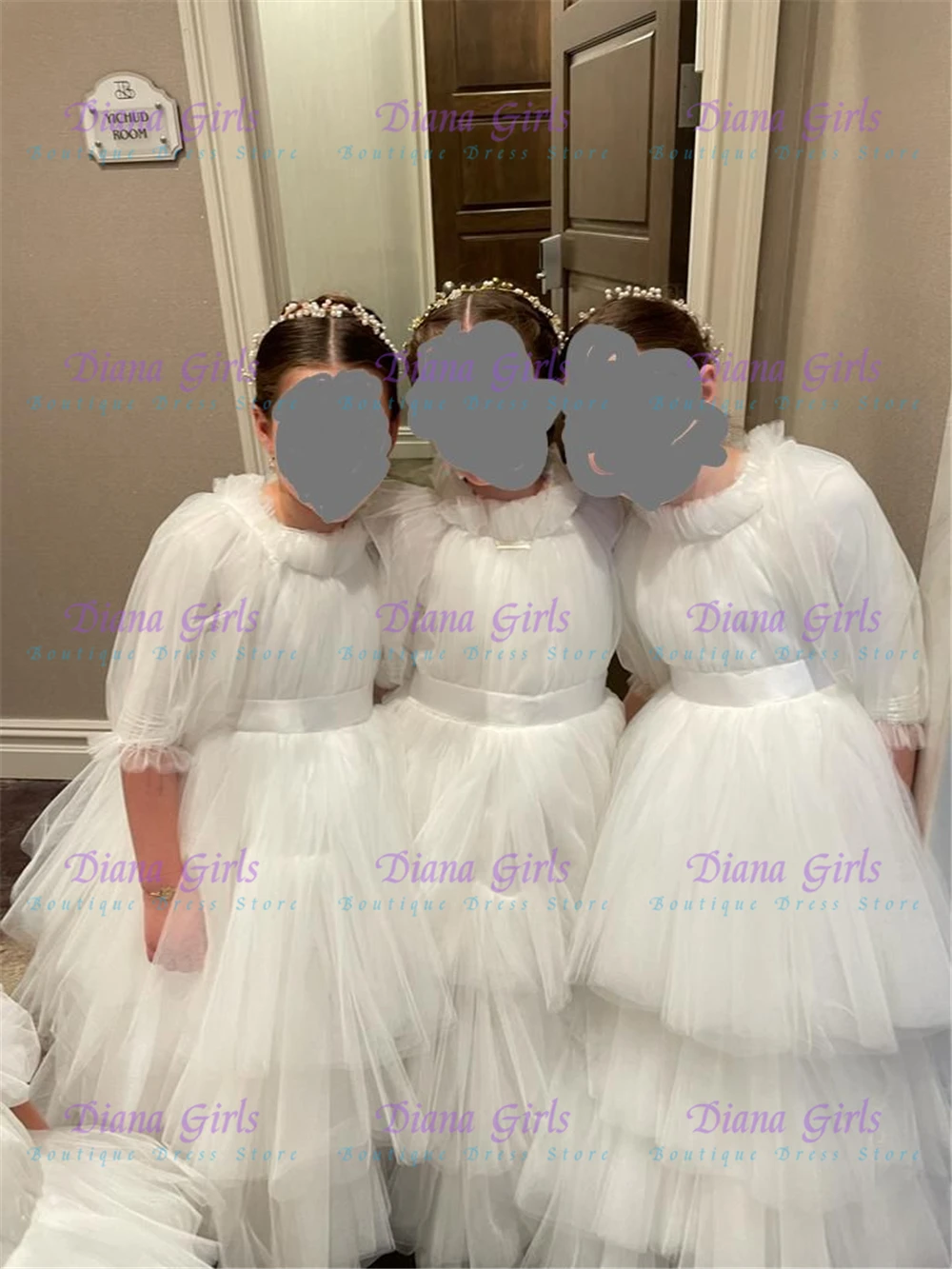 Elegant Flower Girl Dress Quality White Haif Sleeve Tulle Fluffy Layering for Kids Wedding Birthday Party Evening Ball Gowns