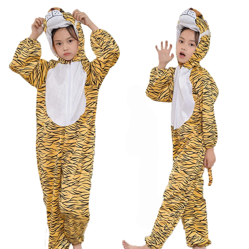 Umorden Unisex Dier Tijger Kostuum Jumpsuit Onesie Voor Kind Kinderen 2-8 Jaar Hooded Halloween Children 'S Day Purim Party Fancy Dress