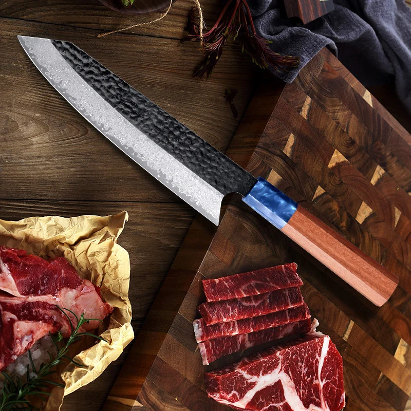 

8 Inch Kiritsuke Knife Damascus Steel 10Cr15Mov Blade Wood & Resin Handle Chef Slicing Vegetables Cleaver Meat Kitchen Knives