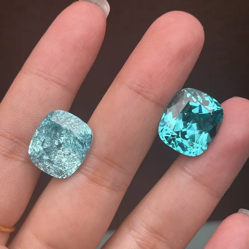 Pirmiana Custom Made Cushion Shape 14x16mm Crushed  Ice Lab Grown Paraiba Loose  Gemstones for Diy Jewelry Making