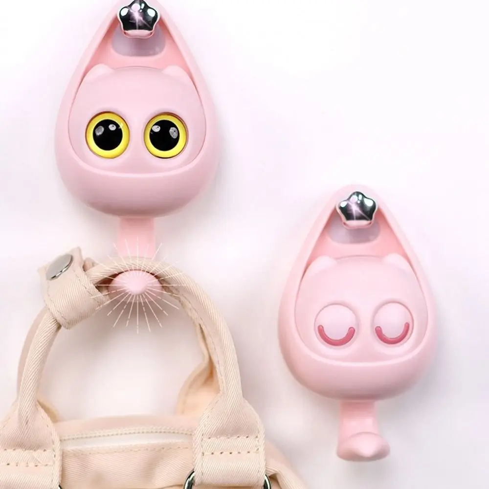 Household Creative Cat Hooks Will Blinking Eyes Cute Sundry Storage Hangers Girl Heart Macaron Strong Sticky Hooks