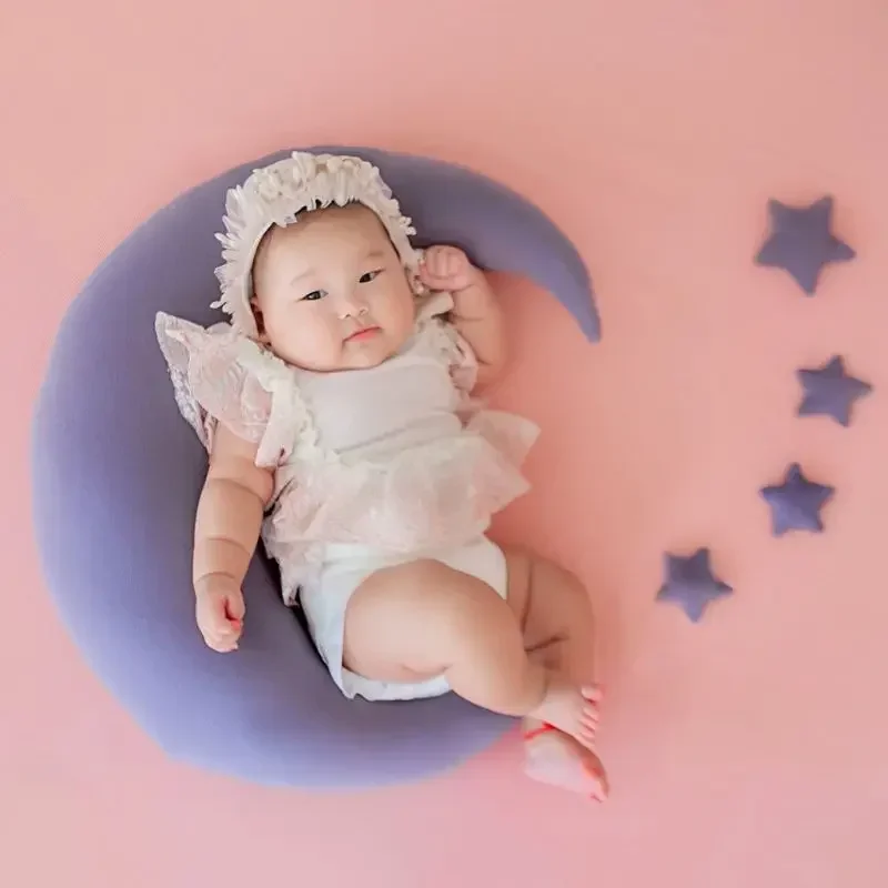 Almohada con forma de Luna y estrella para fotografía de recién nacido, cojín para posar, juego de accesorios para fotografía