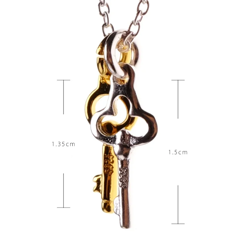 AB/925 Sterling silver plated gold stylish double key pendant thin chain women's necklace.