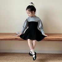 Girl Dress Autumn Children Color Blocked Skirt 3-8 Years Old Girl Fashionable Long Sleeved Princess Dress