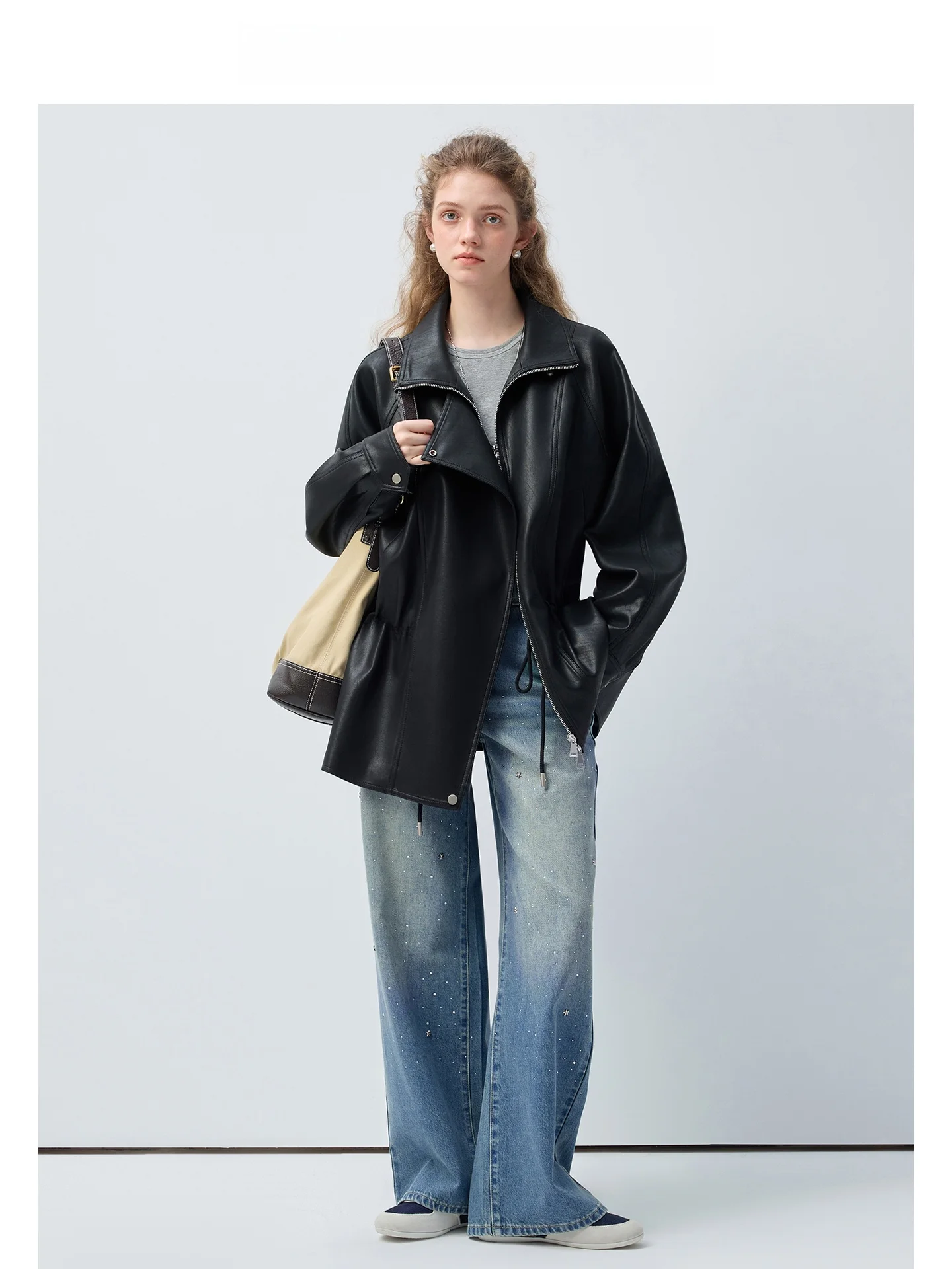 High nce Bla VEGA CHANG Matte Leather Jaet Women's Cool Waist-Cinching Biker Jaet Spring 2026 Faion Trend