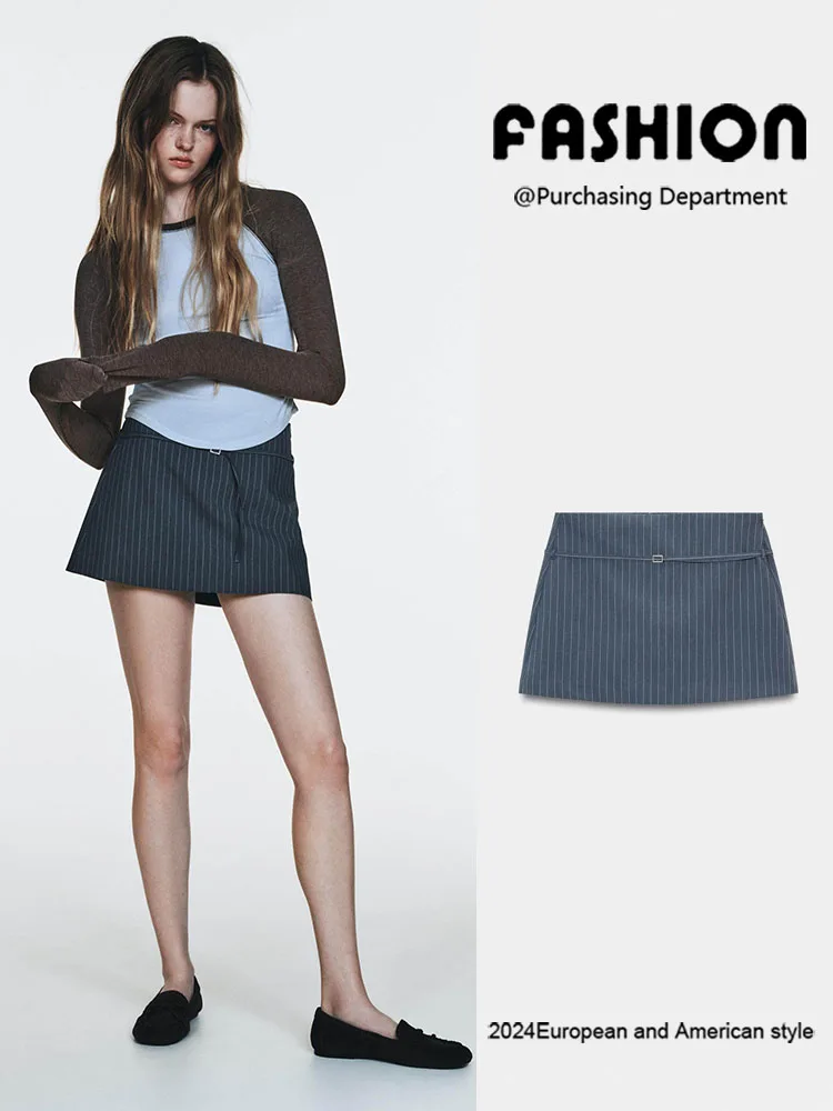 

Spring New Arrival Women's Faionable Versatile Slimming Mid-Waist Belted Skirt-Pants ZA2026 Ele Timel Design