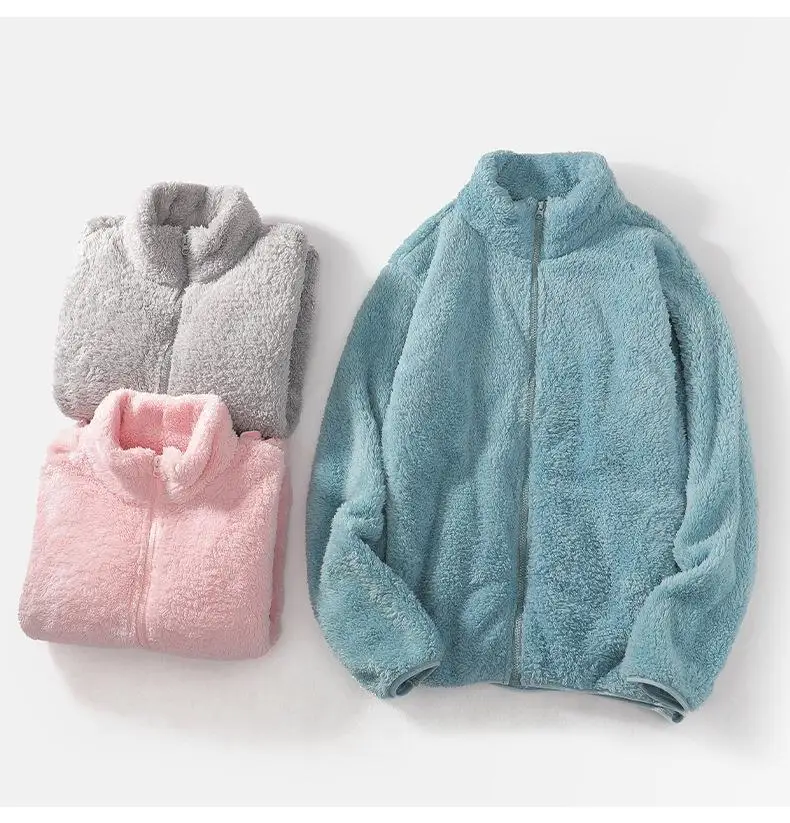 レディース用コージーな二重層コーラルフリース暖かいプルオーバー、2025年冬新作、ソフトなサーマルスウェットシャツスタイルのコート、女性用アウトドアウェア