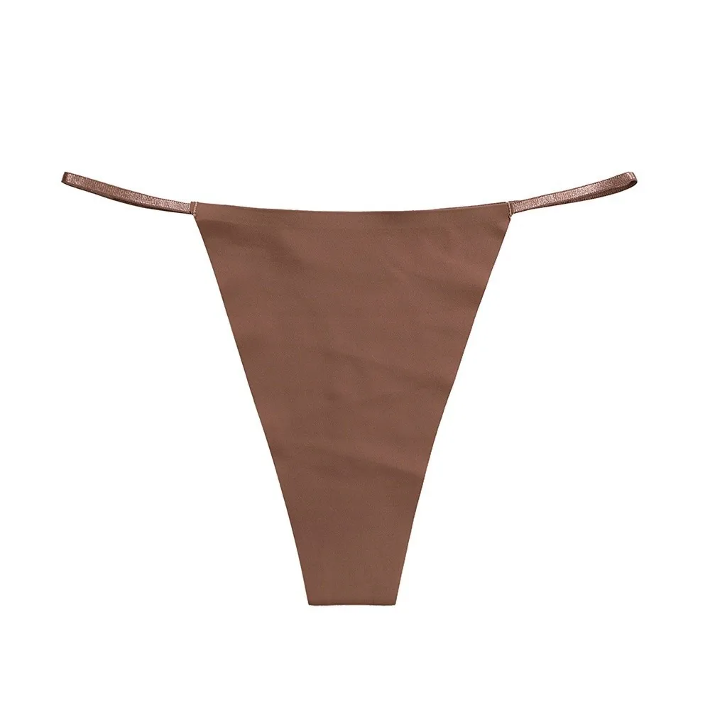 

Breathable Cotton Crotch Seamless Thongs Low Waist Traceless Bikini Briefs Underpants Solid Color T-back Panties Lingerie