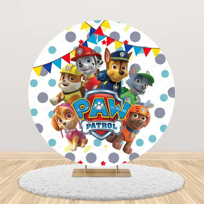 Paw Patrol Round Backdrop Cover for Boys Girls Birthday Party Cartoon Dog Decoration Baby Shower Photography Background Studio