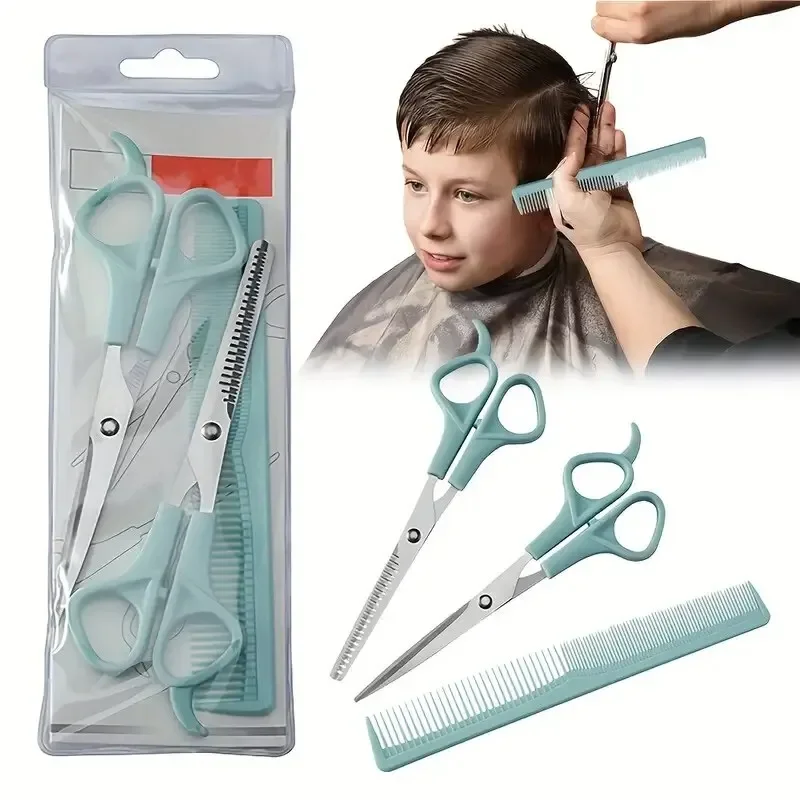 Haircut Scissors Set para crianças e bebê, pente liso, ferramentas de beleza, tesoura de cabelo, ferramentas de barbeiro, 3 PCs por conjunto