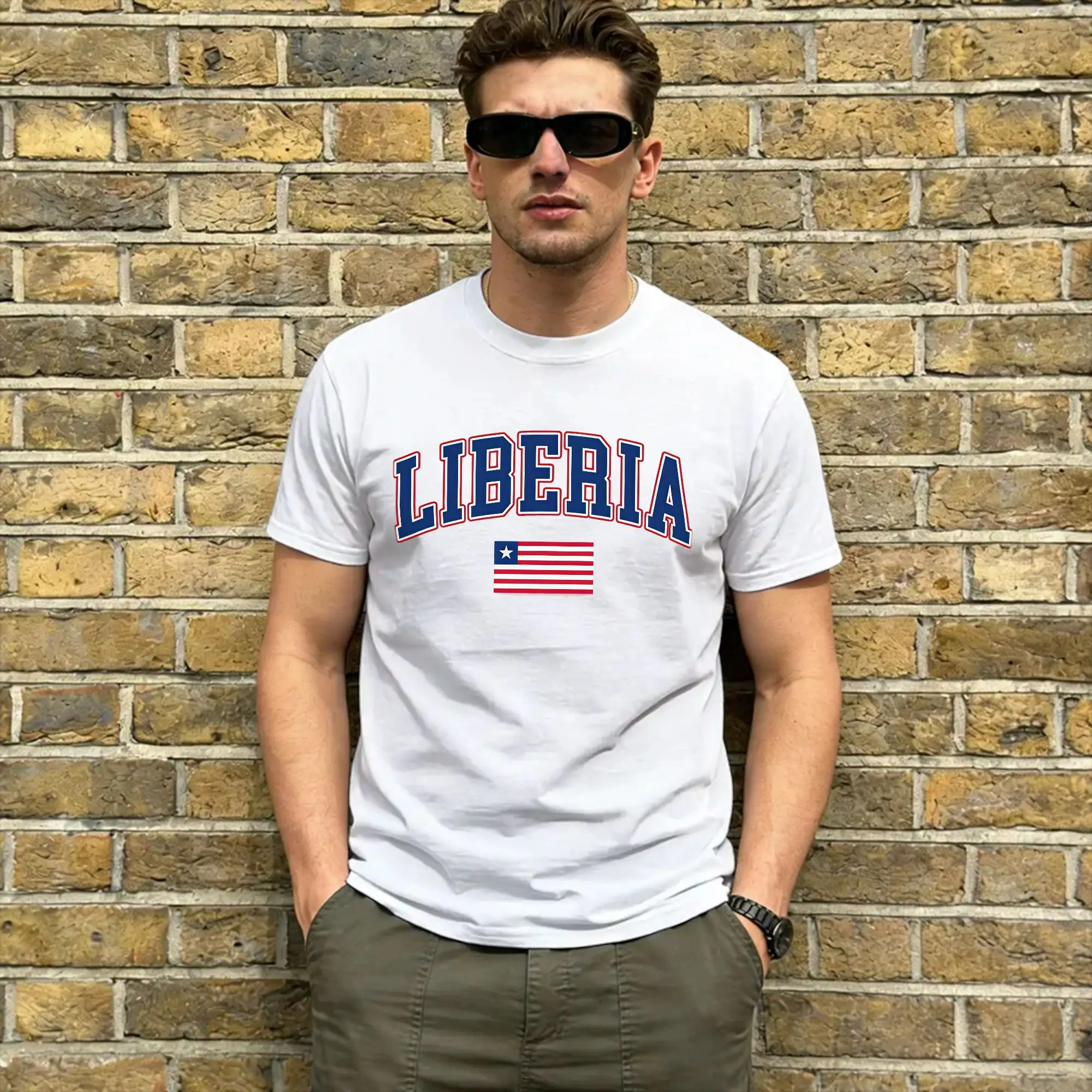 Casual T-Shirt Summer Liberia Independence Day Leisure T-Shirts  100 Cotton T Shirt for Man Awesome Plus Size Short Sleeve Tees