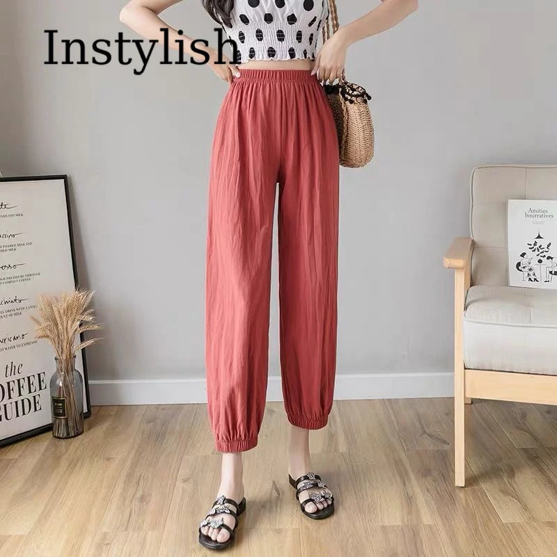 

Women's Cotton and Linen Bloomers Women's Summer Loose High-waist Drape Linen Nine-point Leggings Casual Thin Carrot Harem Pants
