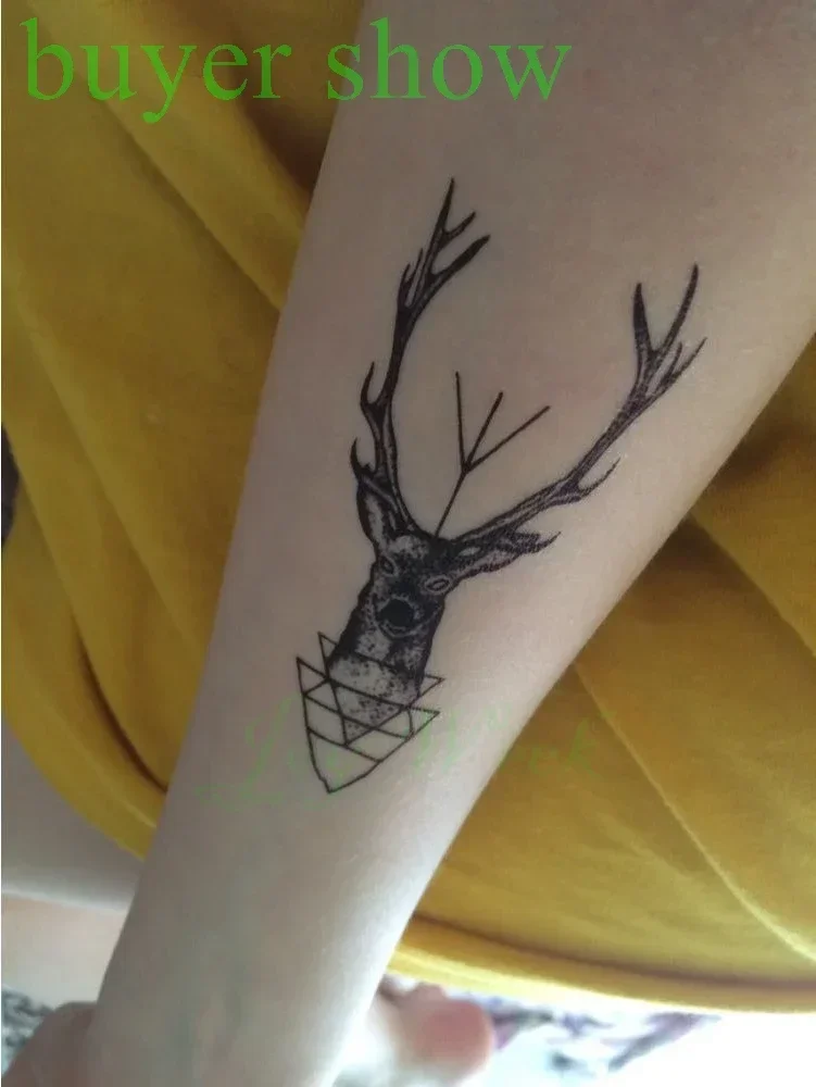 Waterproof Temporary Tattoo Sticker elk head deer bucks horn antlers henna tatto flash tatoo fake tattoos for men women view 2