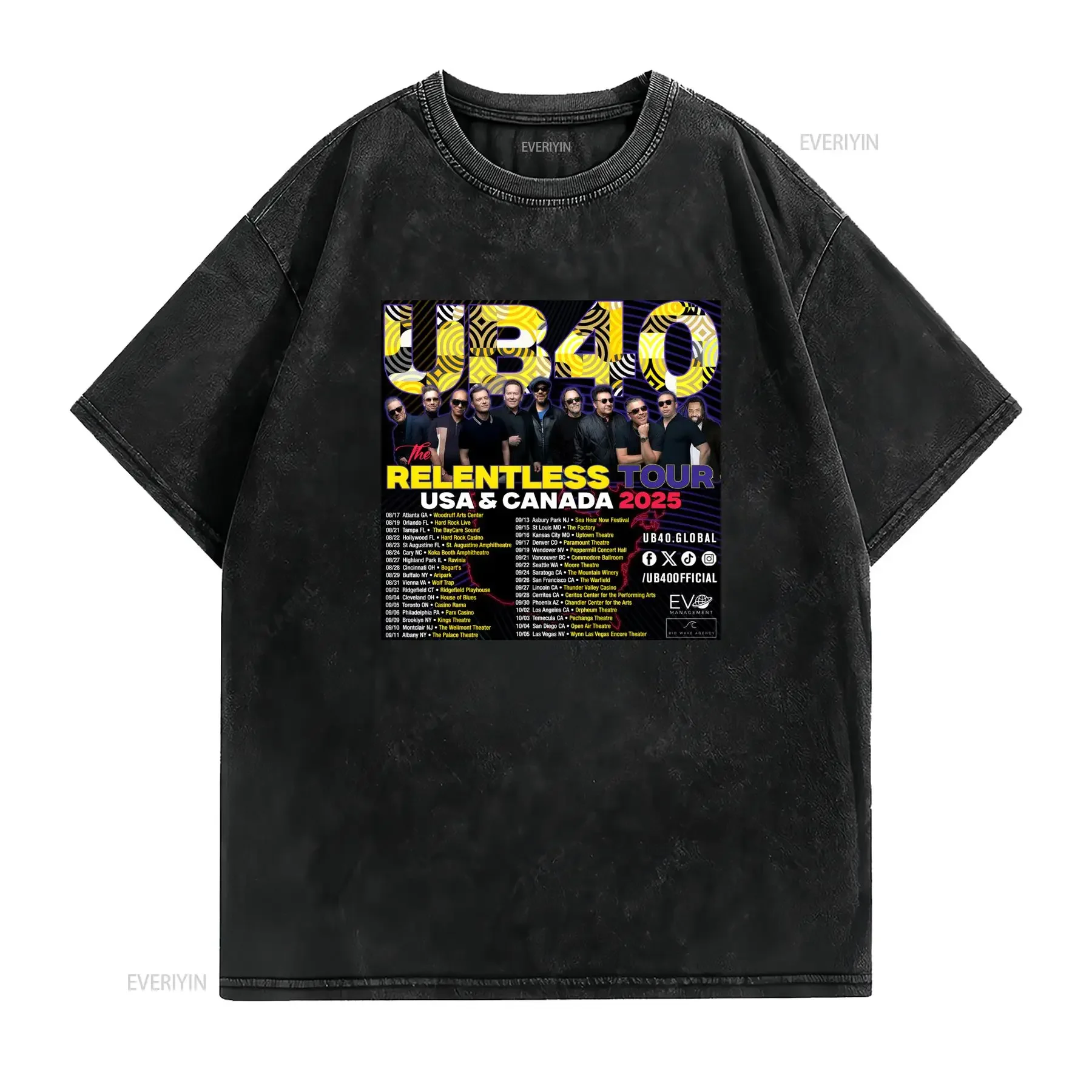 Streetwear UB40 The Relentless Tour 2025 Music Band Print Casual T Shirt vintage Washed Stylish Comfortable Versatile Unisex