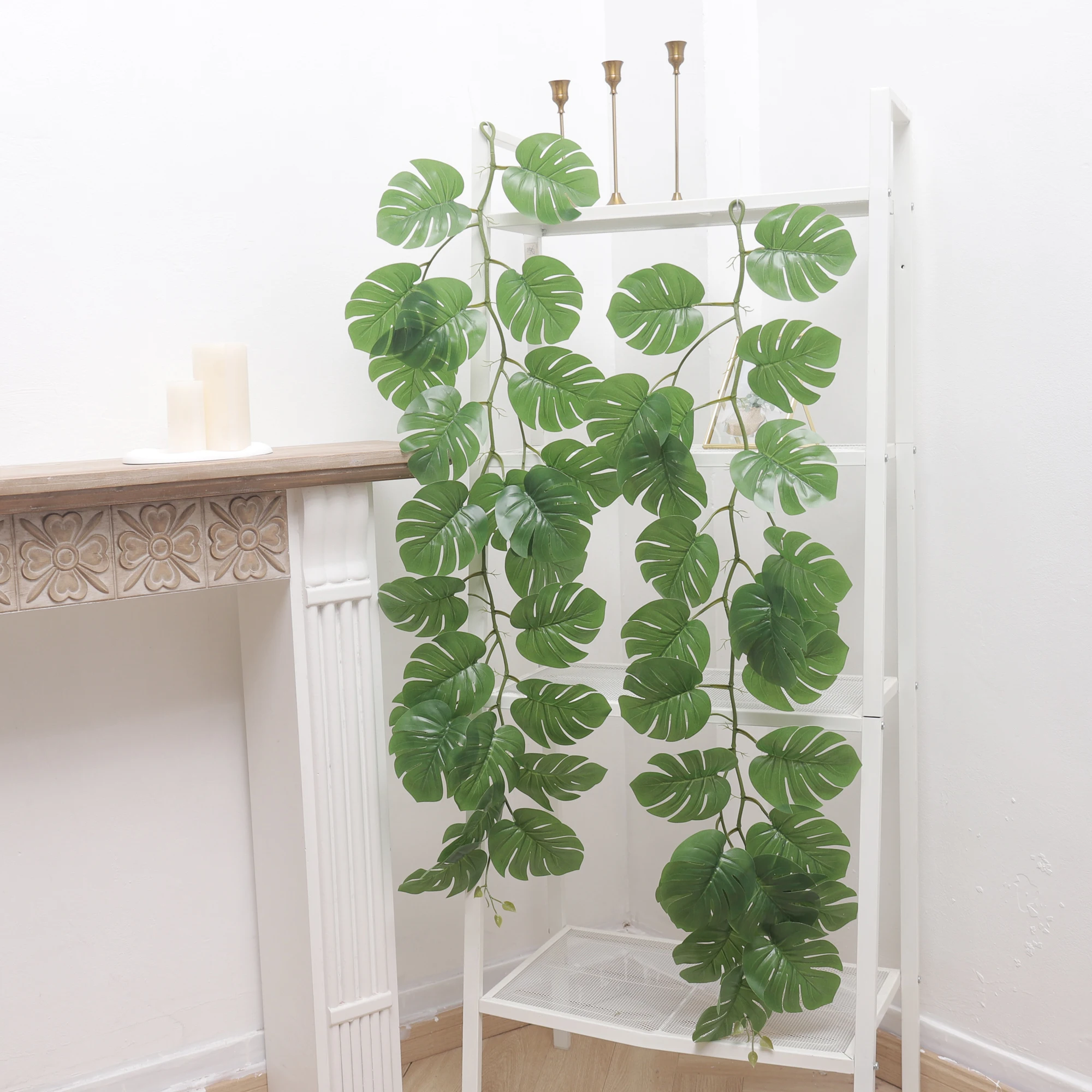 120cm Tropical Palm Leaves Artificial Plastic Plants Garland Wall Hanging Big Monstera for Home Garden Living Room Ceiling Decor