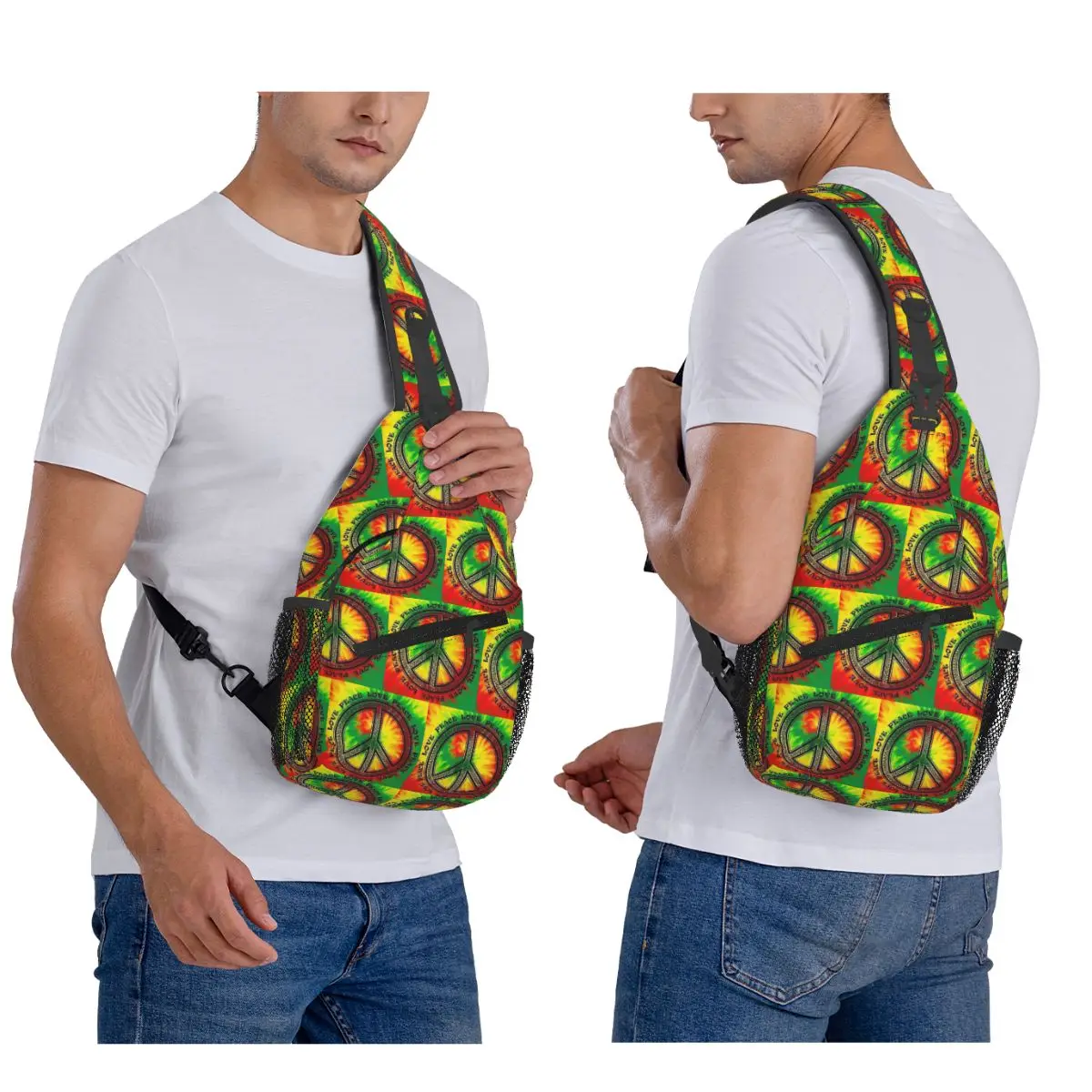Rasta Colors Chest Bag Men Sling Crossbody Backpack Chest Bag Traveling Hiking Daypack Shoulder Bag