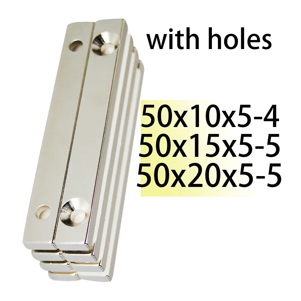 

N35 50x10x5-4 50x15x5-5 50x20x5-5 50x20x5-5 Block Magnets countersunk with Holes Strip Single Double Neodymium Magnet Powerful