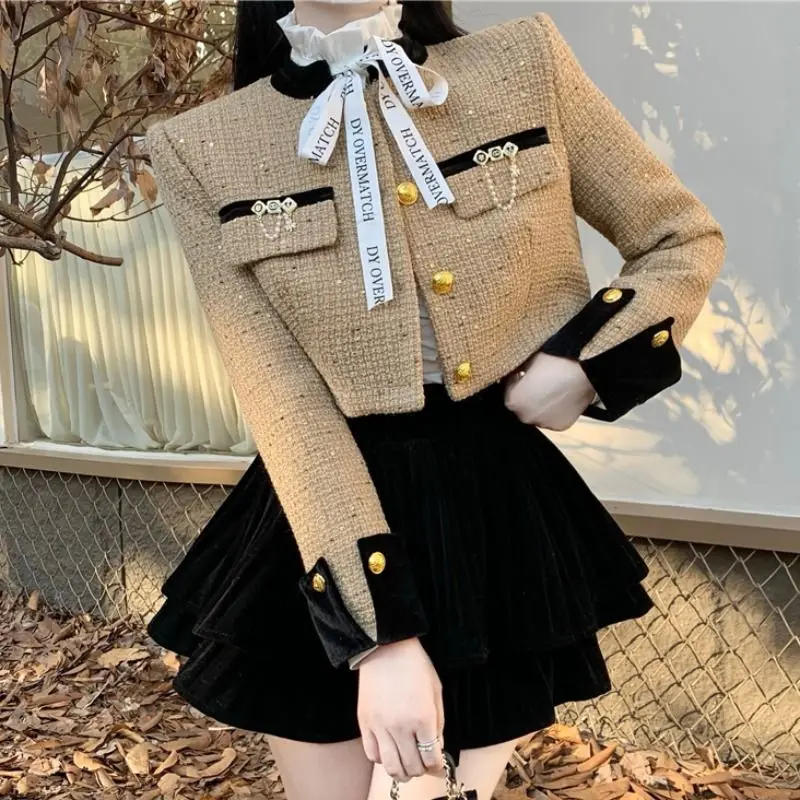 Korean Fashion Clothing Two Piece Set Women Outfit Elegant Socialite Short Jacket Slimming A-line High Waist Short Skirt Set