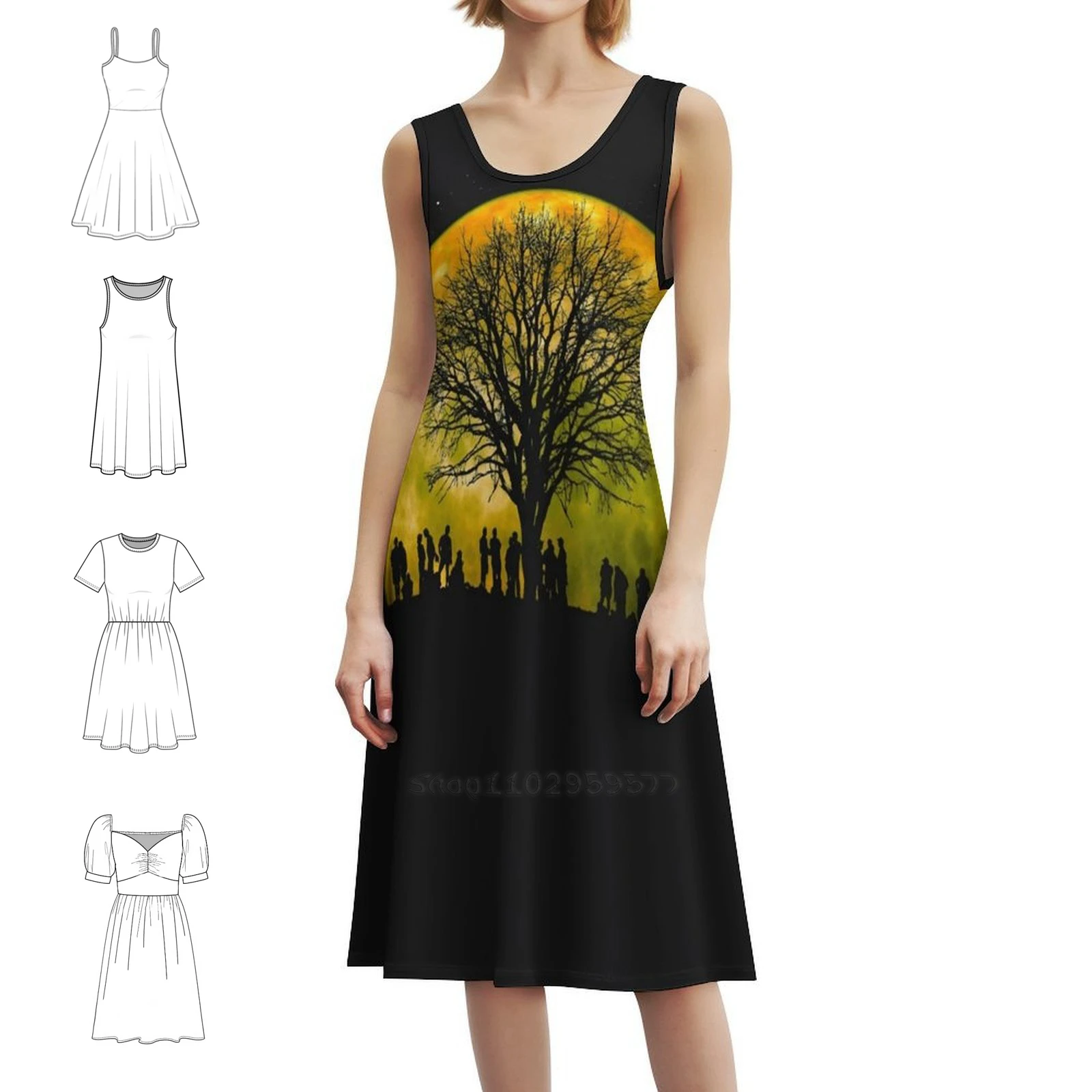 

Spectators Of The Harvest Moon Мини-платье в консервативном стиле для женщин Трапеция Свободное повседневное дневное платье Moon Full Moon Harvest