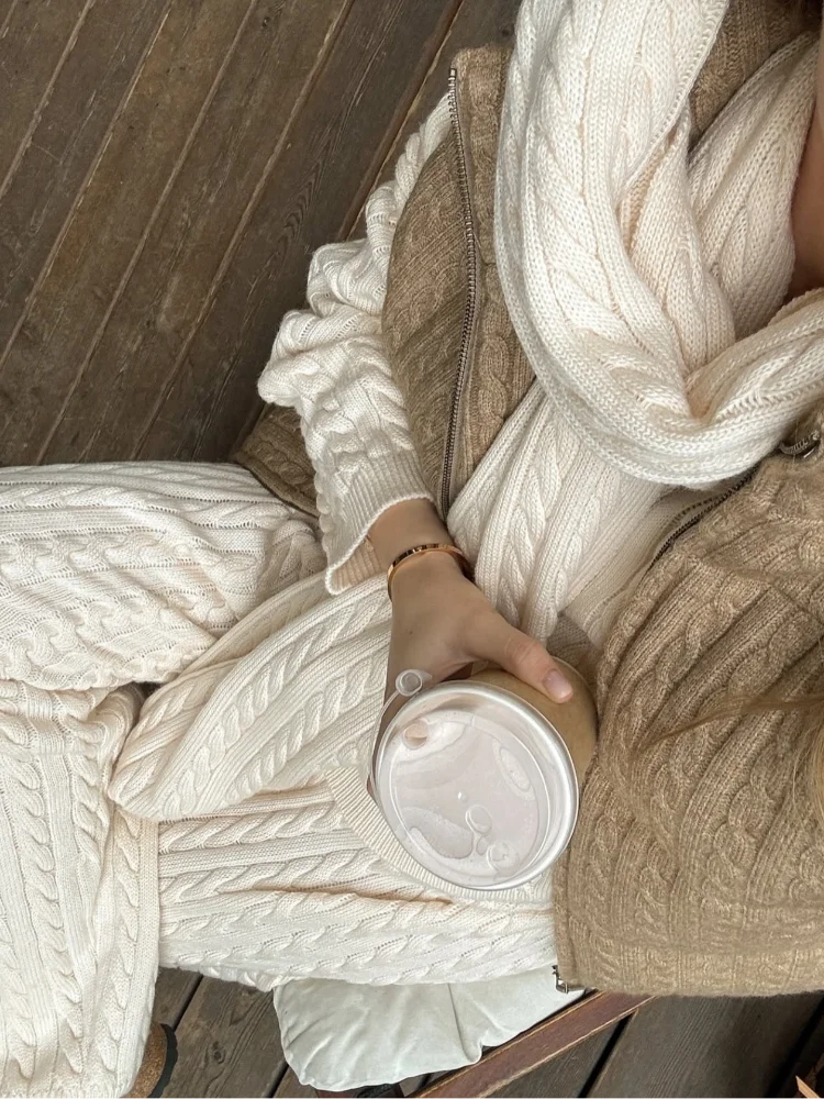 

Мягкие элегантные винтажные женские костюмы из 3 предметов, женские комплекты, свитер с круглым вырезом, брюки с шарфом, осенне-зимний вязаный спортивный костюм