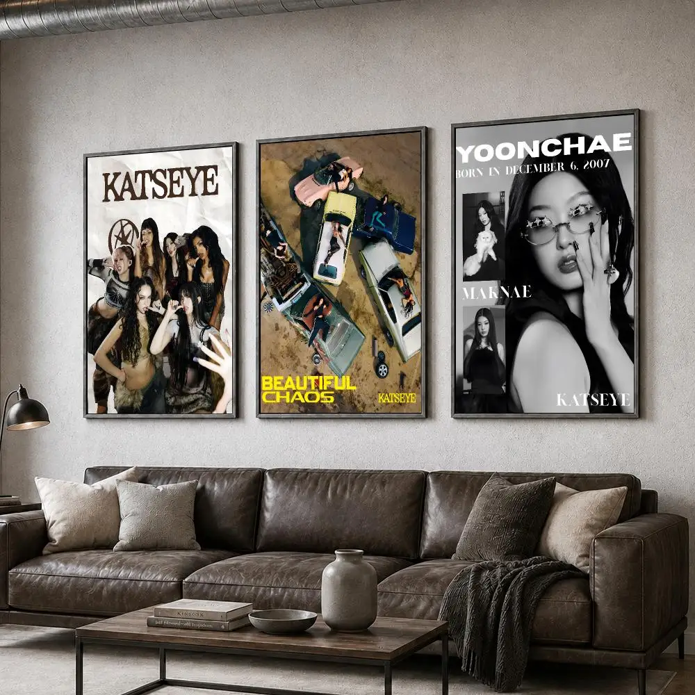 Music KATSEYE Global Girl Group Pop Poster  PP Self Adhesive Home Garage Dorm Bar Wall Decor Aesthetic Retro Gift