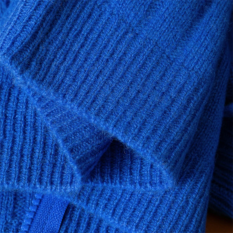 Cardigan a maniche lunghe in lana merino 100% blu royal con collo rovesciato e cerniere Top coat in maglia morbida per caldo autunno inverno M1479