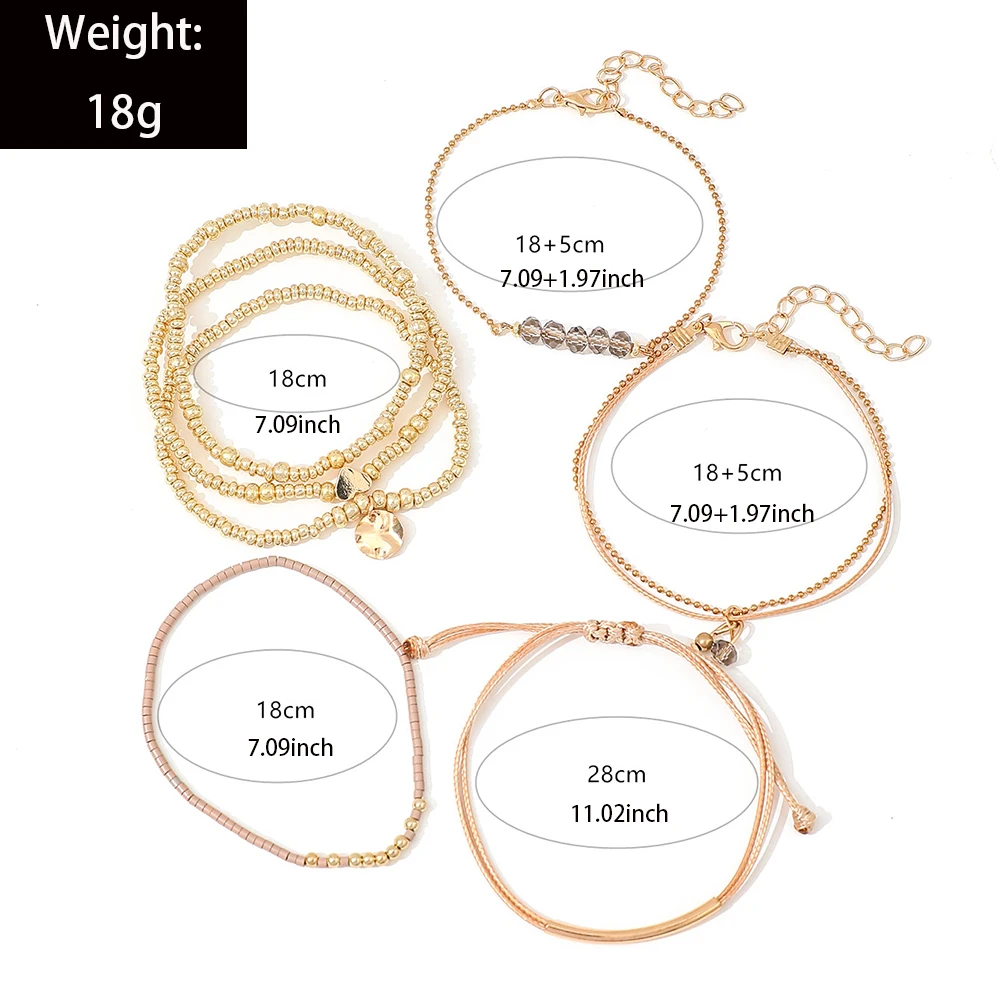7Pcs/Set Bohemian Style Heart Beads Round Pendant Adjustable String Beads Bracelet CCB Elastic Bracelet Set For Women image 6