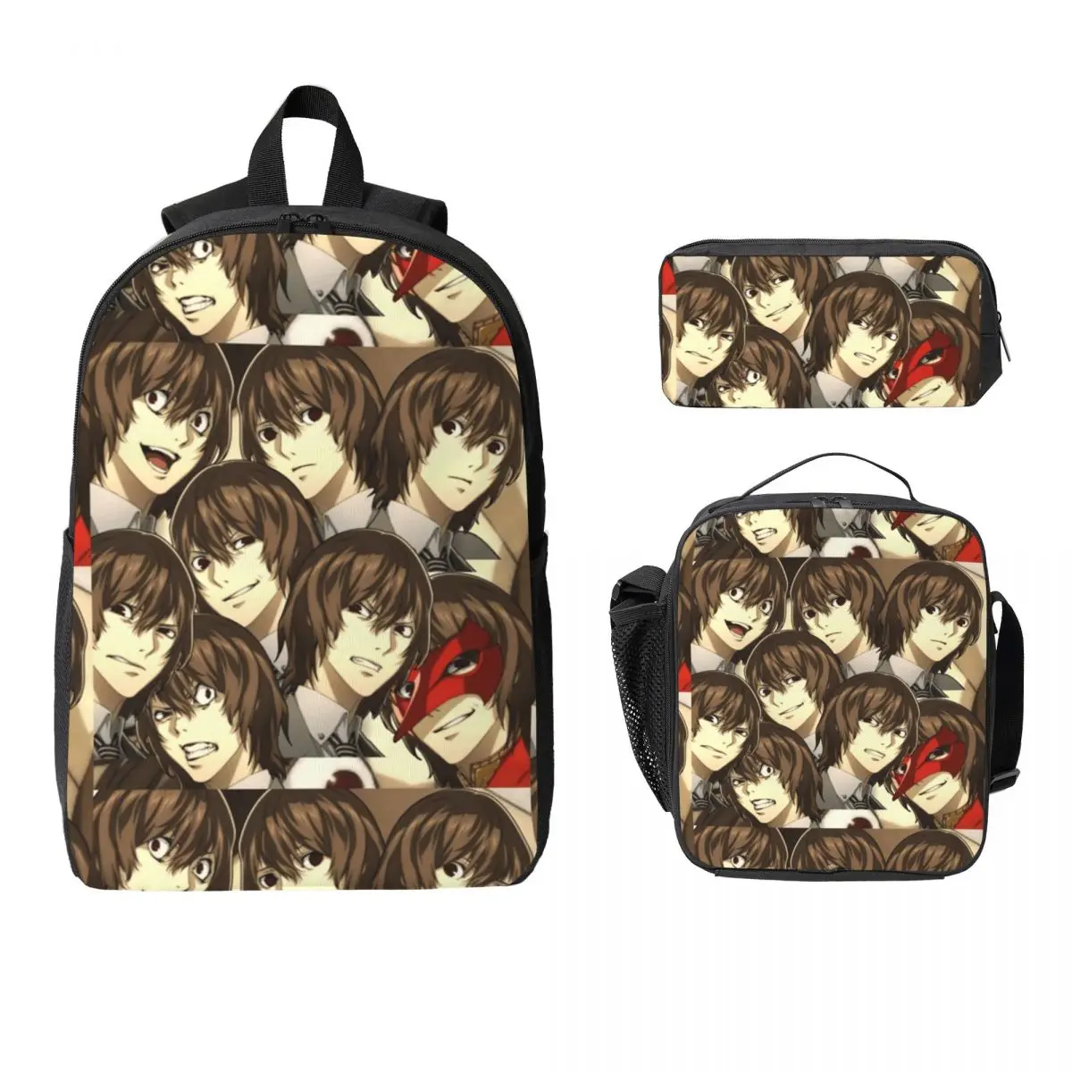 

Many Faces Of Goro Akechi Backpack Student Boy Girls BookBag School Bag Laptop Shoulder Bags 3ps Insulated Lunch Bag Pencil Case