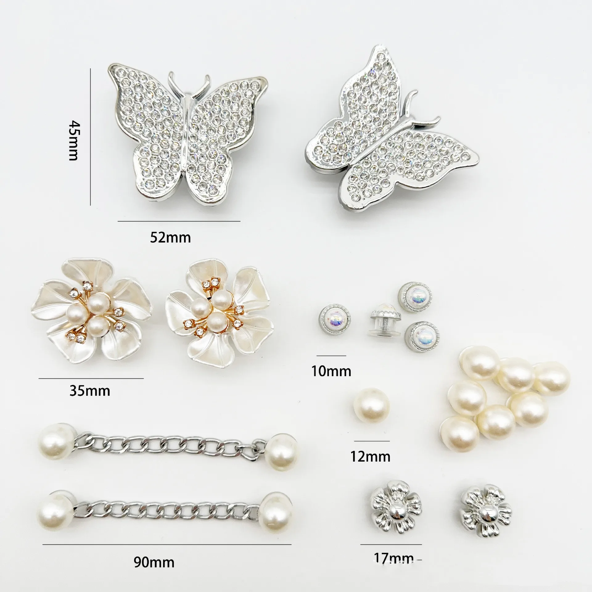 New Fashion Silvery Butterfly Hole Shoe Charms Decorations Water Diamond Bear Flower Shoes Buckle DIY 3D Hole Shoe Accessories