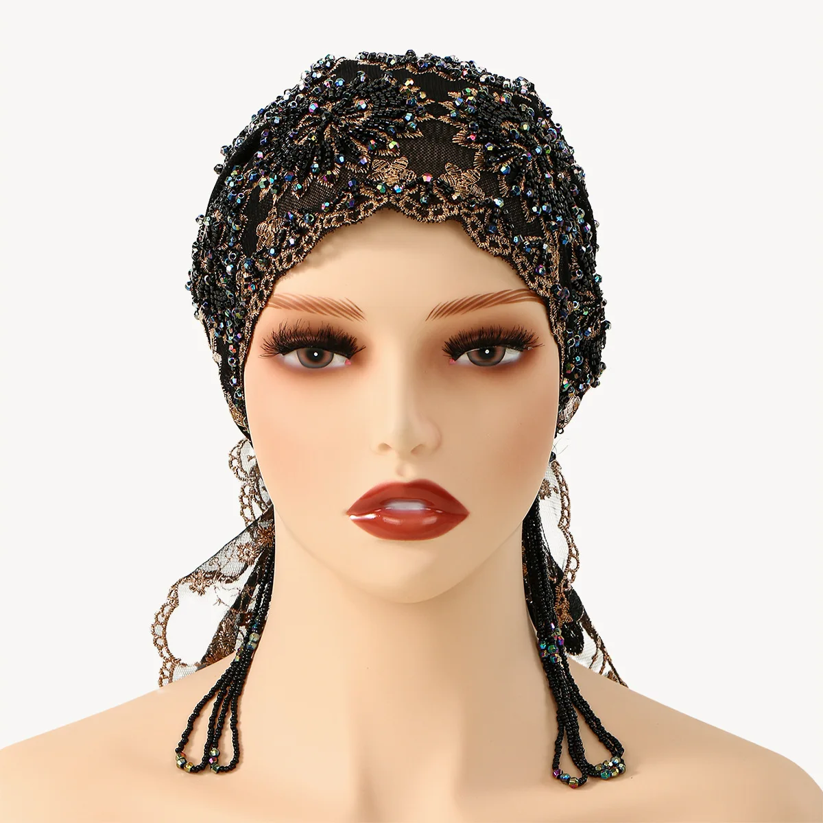

Ramadan Bead Embroidered Lace Hat Caps Turban Woman Muslim Hijabs Dubai Style Bonnet Gorgeous Party Style Turbante Femme Mujer