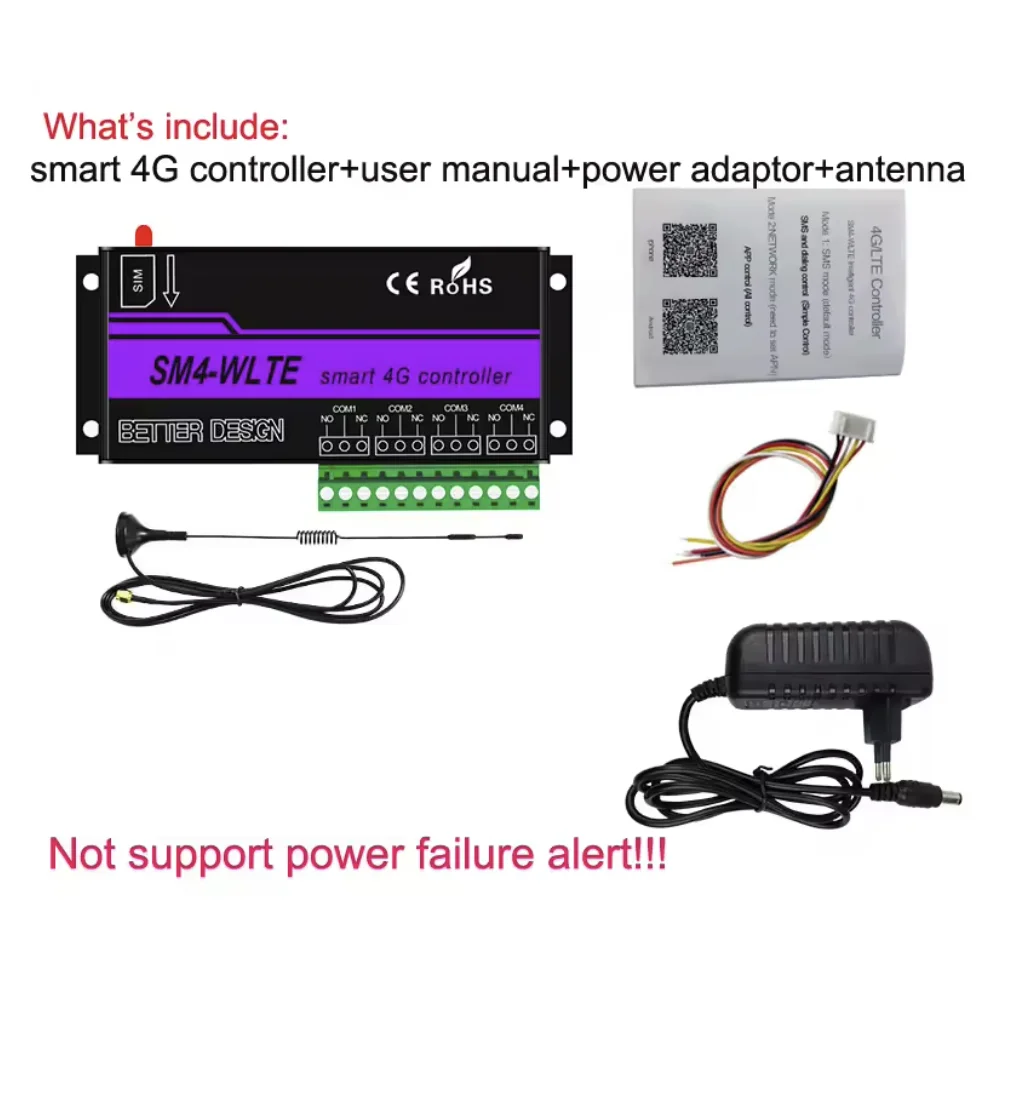 Contrôleur de relais 4G LTE SM4-WLTE GSM, commutateur d'alimentation à distance intelligent, SMS, co