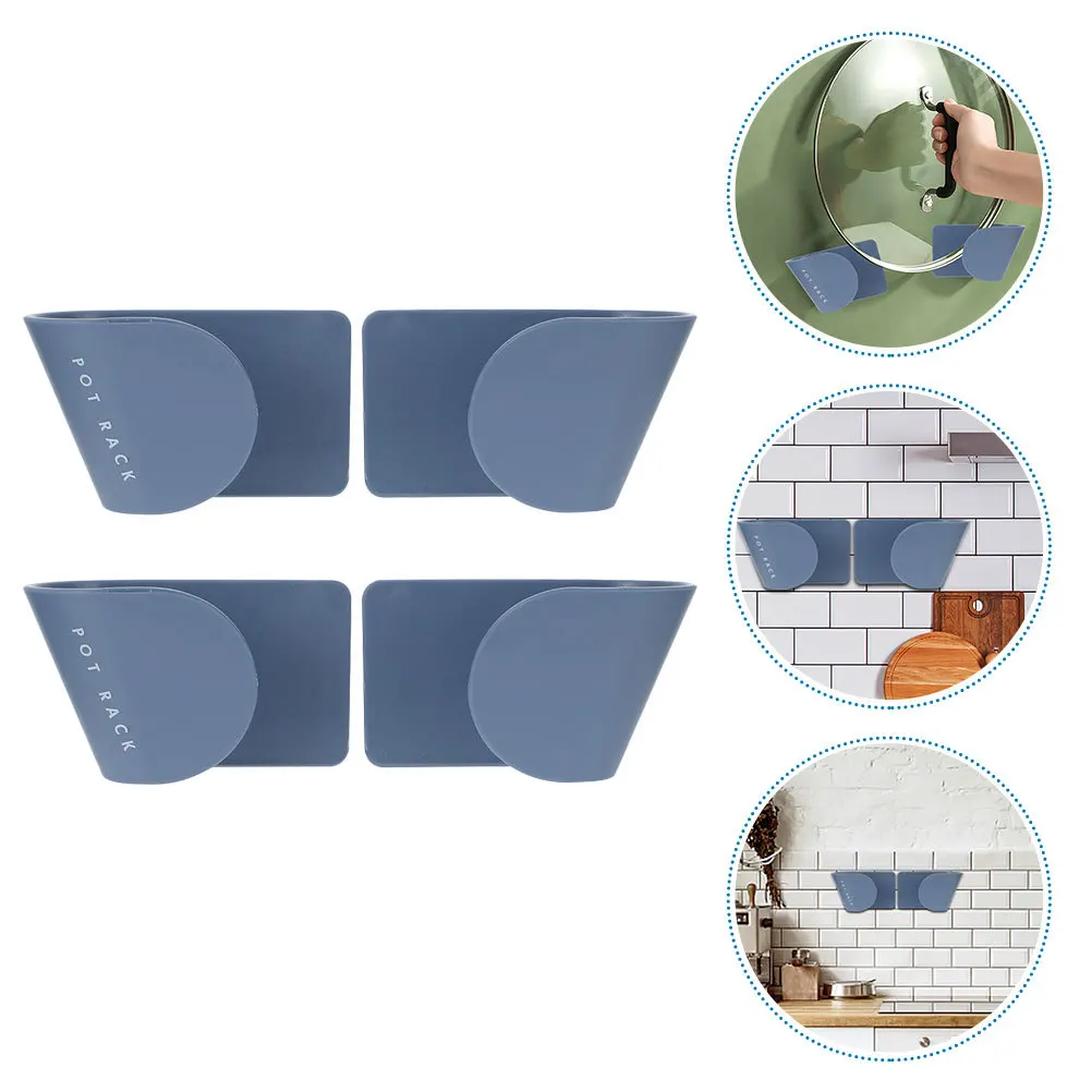 

4pcs No Drill Pot Lid Rack Kitchen Wall-Mounted Storage Abs Thickened Waterproof Rustproof Holder Organiser Pot Cover Stand