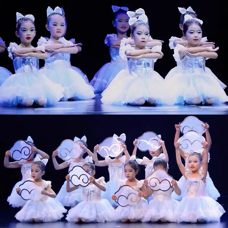 Novos trajes infantis meninas bonito lantejoulas vestido de princesa ballet dança traje