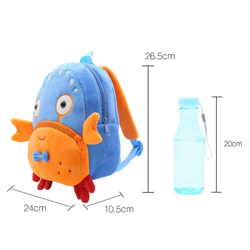 Children School Backpack Cute Cartoon Crab Design Cozy Soft Plush Material For Toddler Baby Boys Kindergarten Kids Snacks Bag